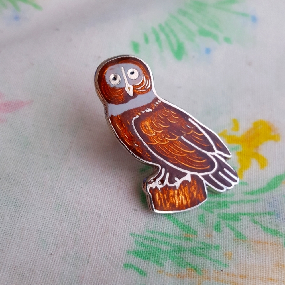 Vtg Cute Enamel Owl Brooch